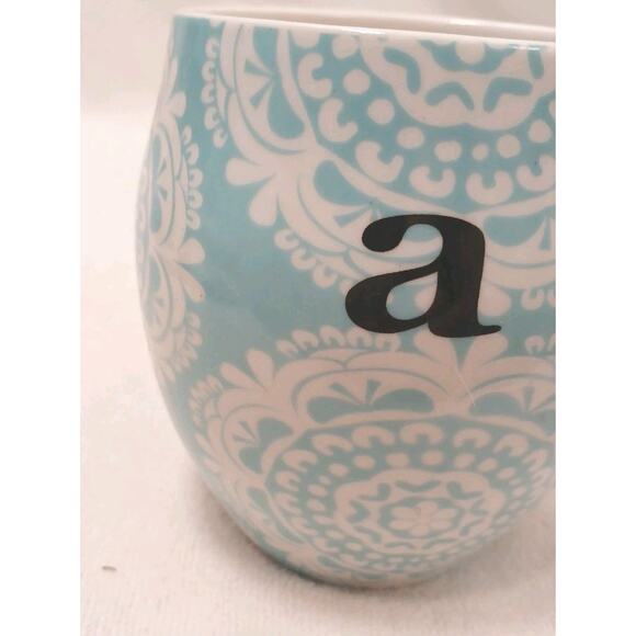 Anthropologie Homegrown Cup Light Blue Paisely Letter A Initial Tea Coffee Mug - Picture 2 of 8